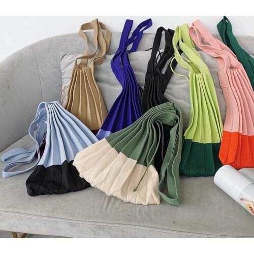 1pcs Korean Chic Women Knit Folds Hand Bag Design Fashion Shoulder Pleated Bag Ladies Elegant Tote Bag Portable Shoulder Bag
