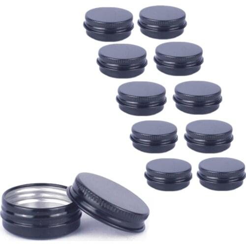 10Pcs 15ML Mini Black Tin Jar Pot Cosmetic Face Cream Lip Balm Sample Small Bottle Aluminum Jar Storage Box Organizer Container