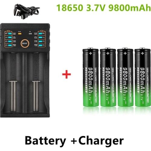 100% New 18650 battery 3.7V 9800mAh rechargeable li-Ion battery with charger for Led flashlight batery litio battery+1 Charger