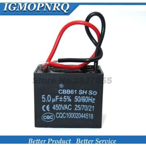 2pcs /lot CBB61 5uf starting capacitance AC Fan Capacitor 5uf 450V CBB Motor Run Capacitor High quality
