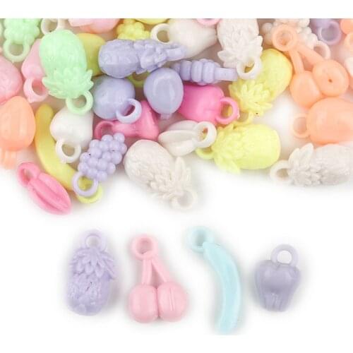 50pcs Candy Mixed Plastic Beads Pendant Charms Earring Key Chains Accessory DIY Fruit Jewelry Making Accessories for Girl Kid