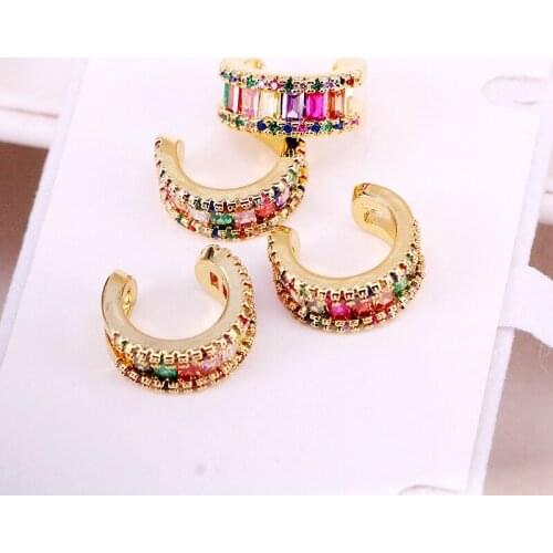 6Pairs, Cuff Earring Clip Ear Multi Gold Color Rainbow Micro Pave CZ Zirconia No Piercing For Girl Women