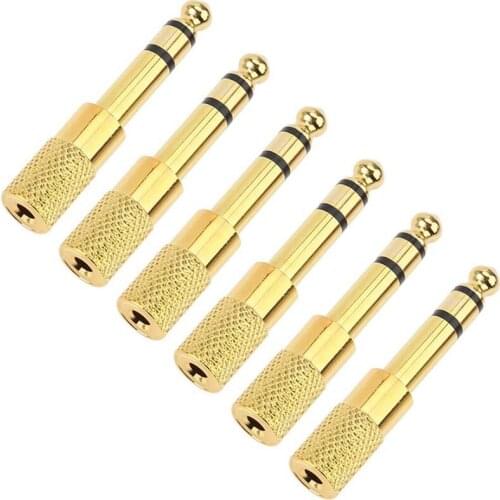 Quarter Inch Adapter, 6.35mm (1/4 Inch) Male to 3.5mm (1/8 Inch) Female Headphone Jack Plug, Gold 6 Pack