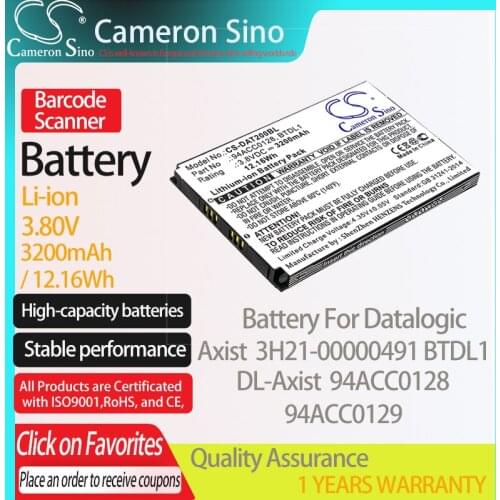CameronSino Battery for Datalogic Axist DL-Axist fits Datalogic 3H21-00000491 94ACC0128 94ACC0129 BTDL1 Barcode Scanner battery