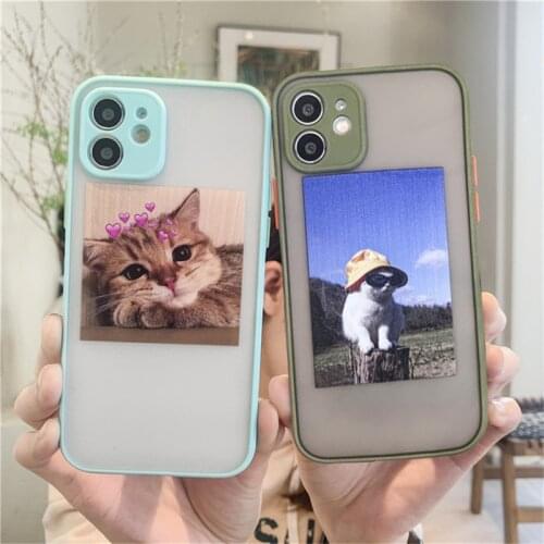 Cute Funny Cat Frosted Phone Case For iPhone 12 11 Pro Max 12 Mini 7 8 Plus XS Max X XR SE Camera Lens Protective Back Cover