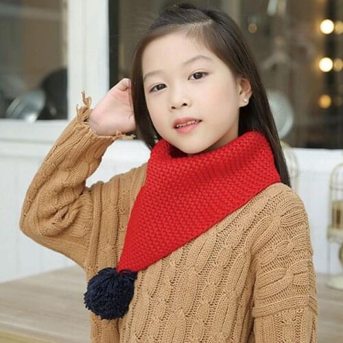Childrens Pure color knit Triangle Scarf Winter Boys and Girls Cute Warm Neckerchief Child Baby Kids Soft Wraps B022