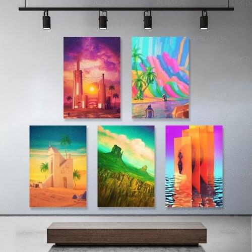 Art Modular Print Frame Canvas Painting Palm Desert Mountain Building Scenery Poster Modern Decor Home Living Room Wall Pictures