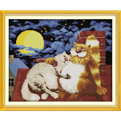 Joy Sunday Art Cat lovers Animals Design 14CT Counted Cloth 11CT Printed Crafts DIY Cross Stitch Needlework Hand Embroidery Set