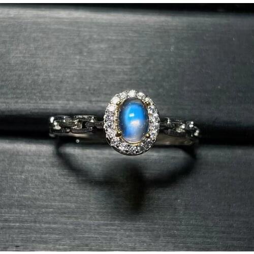 Cabochon Cut Oval 5x7mm Natural Moonstone Ring 925 Sterling Silver Resizable Rings Ins Dainty Jewelry