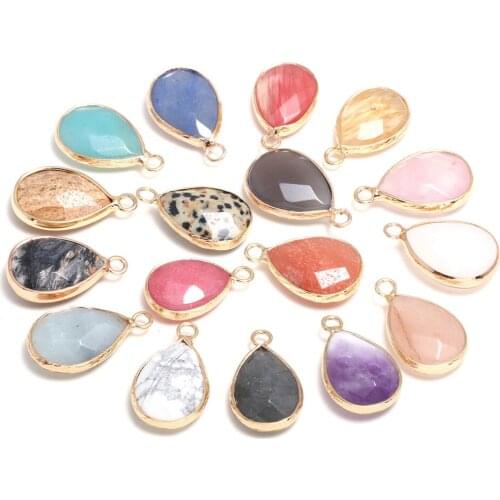 2Pcs Natural Stone Pendants Reiki Heal Drop Amethysts Amazonite Quartzs Charms for Jewelry Making Necklace Earrings Supplies