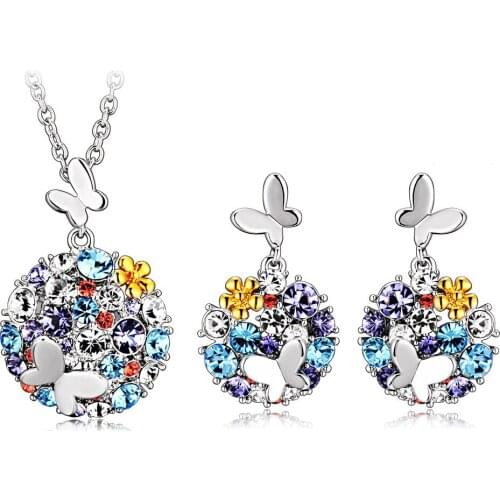 2016 trendy Newest gold-color Crystal African Fashion Costume Jewelry Sets for Women Butterfly Necklace Earrings Sets