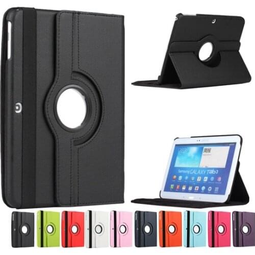 360 Degree Rotating Litchi Flip Stand Leather Skin Cover Funda Case For Samsung Galaxy Tab 3 10.1 P5200 P5210 P5220 + Film + Pen