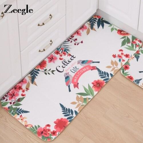 Zeegle Flower Bird Kitchen Carpet Door Mat Anti-Slip Bath Mat Bedroom Bedside Mats Entrance Area Rug Home Decor Mat
