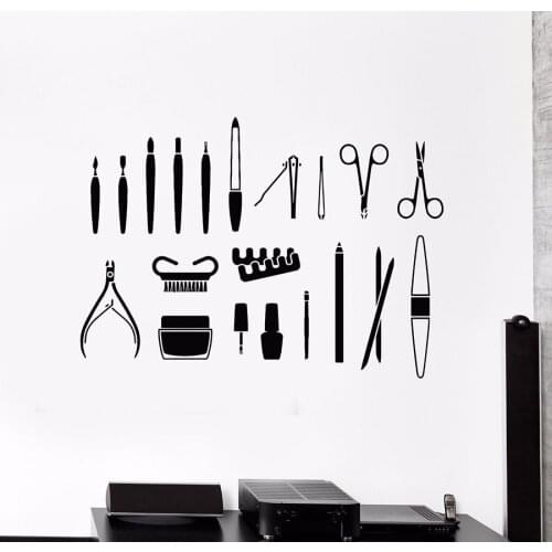 Nail Salon Wall Sticker Nail Tools Wall Decal Vinyl Wall Sticker Beauty Shop Detachable Poster Wall Sticker MLY09