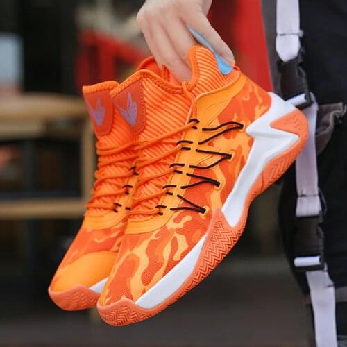 Fashion Orange Mens Basketball Shoes High Top Non-Slip Platform Sneakers Man Orginal Basketball Culture Streetball Shoes Men