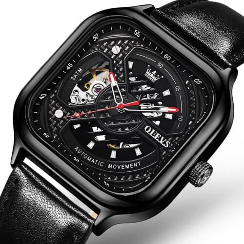 OLEVS Brand Watch Fully Automatic Mechanical Watch Hollow Square Mens Watch