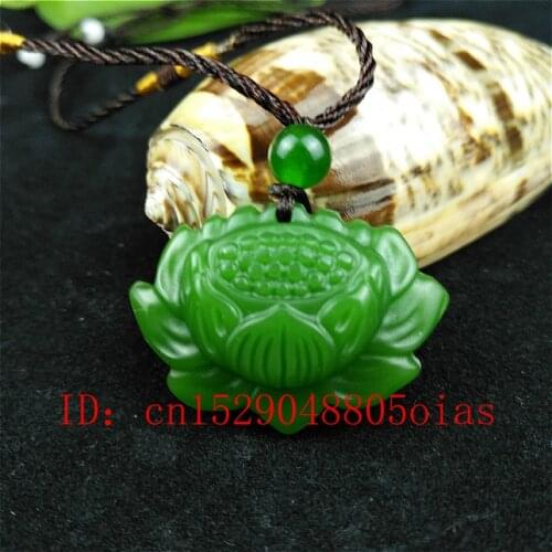 Natural Green Chinese Jade Lotus Pendant Necklace Fashion Charm Jewelry Carved Amulet Gifts for Women Men