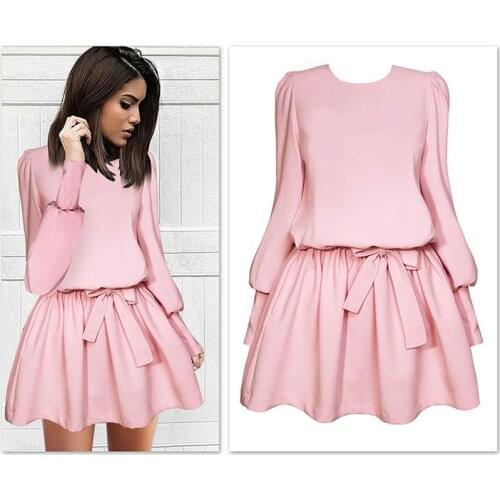 2020 new summer womens dress foreign elastic waist bandage long sleeve round neck dress evening dress bandage dress