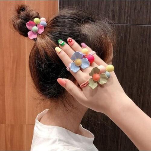100pcs/lot Simple Multi Acrylic Three Large Flowers Balls Rubber Bands Elasticity Hair Bands Styling Tools Accessories HA1455