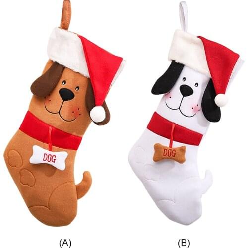 Dog Christmas Stockings with Bone Washable Portable Kids Gift Bag Candy Holder Christmas Stocking Party Festival Decoration