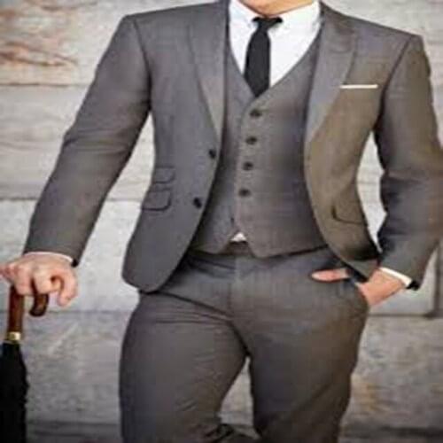 Gray Suit Mens Wedding Suits 2020 Custom Made Slim Fit Business Male Party Suit Groom Tuxedos 3 Piece Set (Jacket+Vest+Pants)