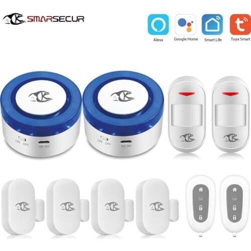 SMARSECUR Tuya Smart life wifi Security alarm siren WiFi Smart Siren Door PIR Accessories