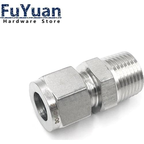 SS 304 Stainless Steel Double Ferrule Compression Connector 6mm 8mm 10mm 12mm Tube to 1/8" 1/4" 3/8" 1/2" Male Pipe NPT Fitting
