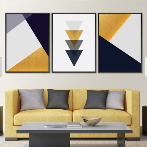 Modern Abstract Triangle Hexagon Geometry Mosaic Combination Canvas Paintings Posters Prints Decorative Wall Art for Living Room