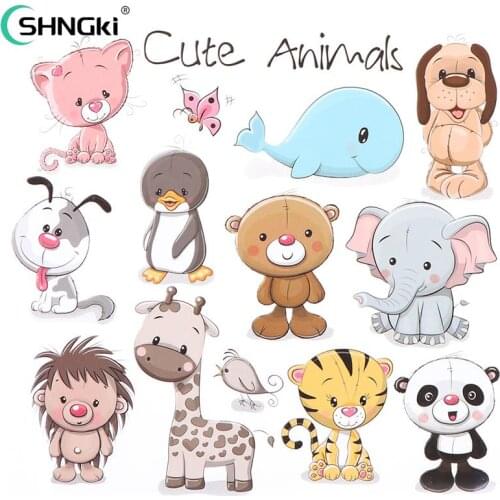 Cute Bear Animals Lovely Dolphin Heat Transfer Patches DIY Clothes Stickers Washable Iron-on Transfers For T-Shirt Children Gift