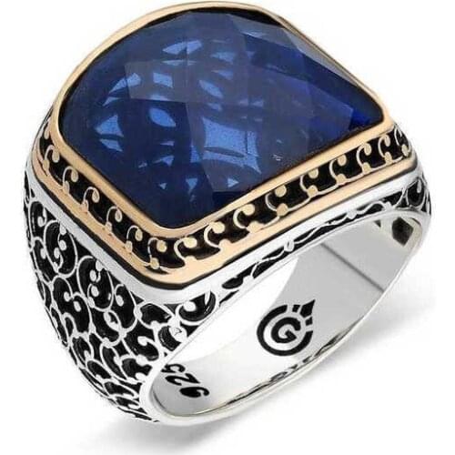 Tevuli 925 Sterling Silver Parlament Blue Zircon Stone Mens Ring