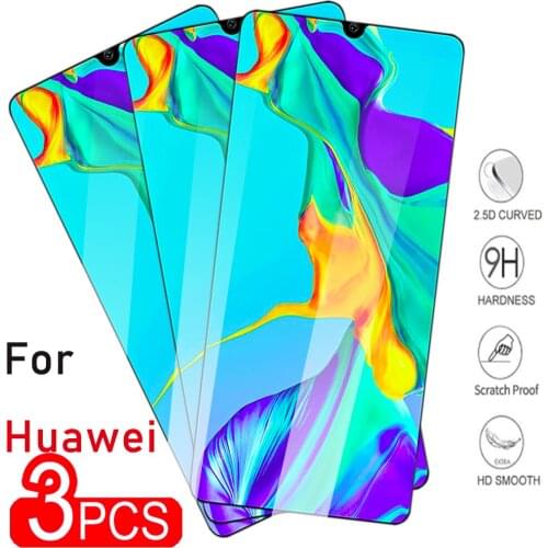 3PCS Screen Film Glass For huawei p30 lite Y6 Prime 2019 Glass Screen Protection For Huawei Mate 20 Premium Safety Glass