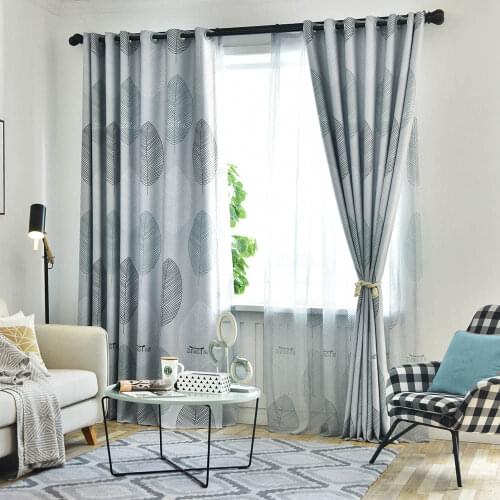 Nordic Style Blackout Window Curtains for Living Room Kitchen Blinds Finished Drapes Green Leaves Plants Pattern Two Colors