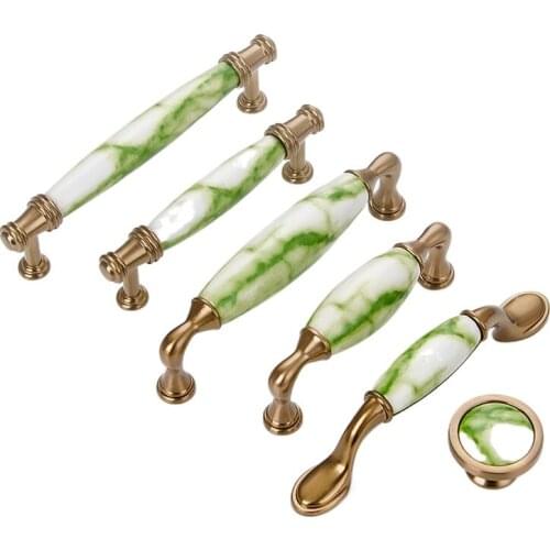 Green marble pattern creative kitchen cabinet door handle single hole European style wardrobe door drawer ceramic handle