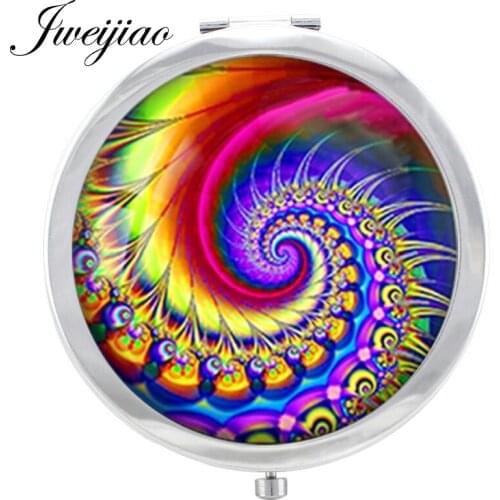 JWEIJIAO Chakra Mysterious Helix pattern Makeup Mirror geometry Art Picture Glass Cabochon Floding Round compact pocket Mirror