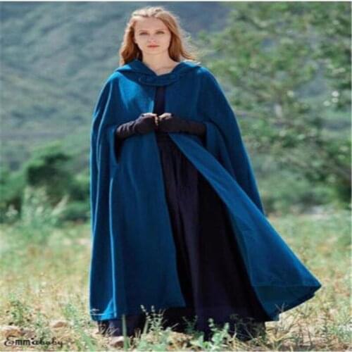 Women Long Cape Cloak Magician Hooded Cloak Wool Blend Coat Warm Winter Cardigan Cosplay Fashion Cool Ponchos