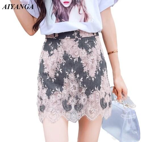New Sexy Women Lace Skirts 2019 Spring Summer Skirts Female Mini Skirt High Waist Chic package Hip Skirt Elegant Sweet Sim Lady