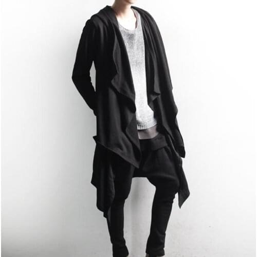 S-4XL autumn and winter new trendy mens Korean fashion layered big lapel hooded jacket mens mid-length cardigan shirt