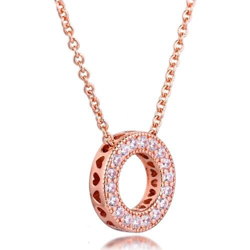 Rose Pave Circle Collier Necklaces 100% 925 Sterling Silver Jewelry Free Shipping