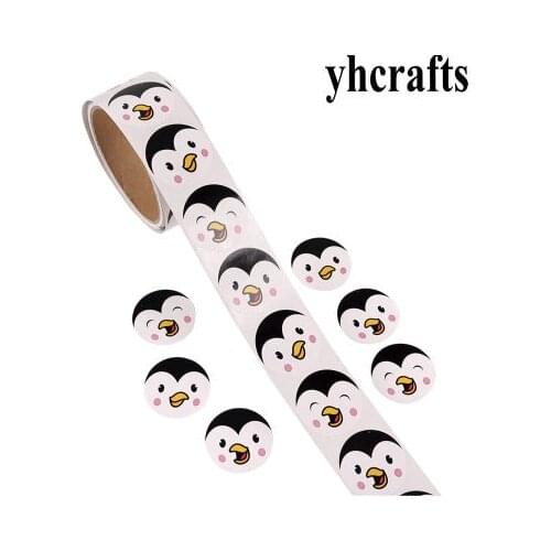 1 Roll(100PCS)/LOT penguin paper stickers Girls birthday gifts Kids diy toys Kindergarten activity items Decorative items Favor