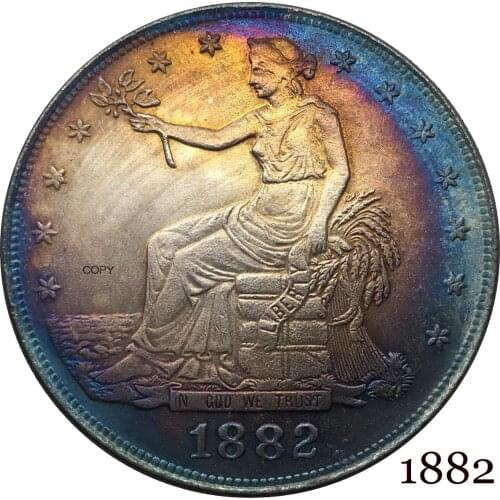 United States America 1882 1 Trade One Dollar US In God We Trust With Motto 420 Grains 900 Fine Silver Plated Copy Coin