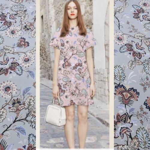 Plant Floral Pattern 100% Mulberry Silk Crepe De Chine Digital Inkjet Printed Fabric Summer Dress Shirt Handmade by Meter