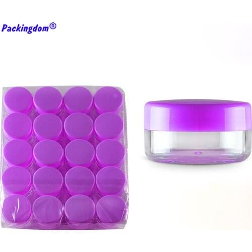 100pcs Empty Cosmetic Cream Jar Pots with Purple Caps Clear Plastic Eye Shadow Packaging Containers Storage Tin Violet Lids 10g