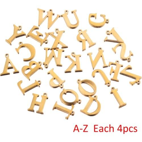 104pcs/Lot Stainless Steel A-Z 26 Letter Pendant Gold Bracelets Necklace DIY Earring Charms for Jewelry Making Bulk Wholesale