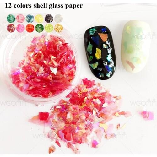 15boxes/lot 12 colors Nail Art Broken Shell Glass Paper Sweet Color Irregular Maincure Tools Decal Sticker Nail Art Decoration