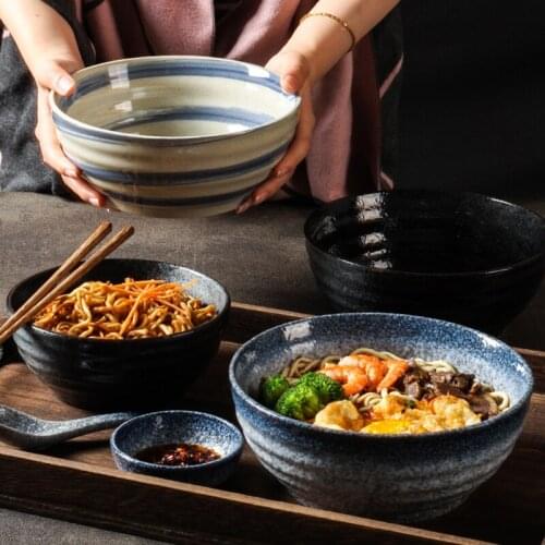 1500ml Japanese Art Retro Ceramic Ramen Salad Bowl Single Commercial 1 Person Set Home Large Soup Noodle Bowl Kitchen Tableware