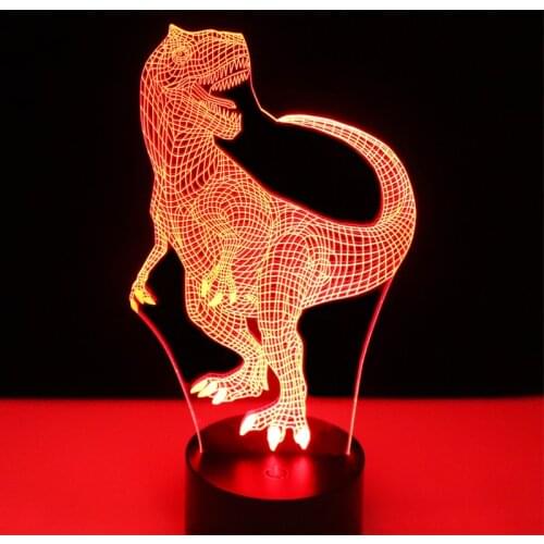 3D LED Night Lights Happy Tyrannosaurus Rex Dinosaur with 7 Colors Light for Home Decoration Lamp Amazing Visualization
