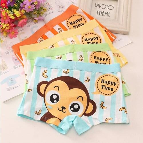 New Cotton Childrens Underwear 4Pcs Cartoon Monkey Baby Kids Underwear Teenager Boys Shorts Panties Boy Boxer Panty For2-12T