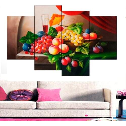 4 Pcs Modern Still Life Fruits Wine Cup Canvas Print Posters wall art painting Wall Pictures For living room Kitchen decor
