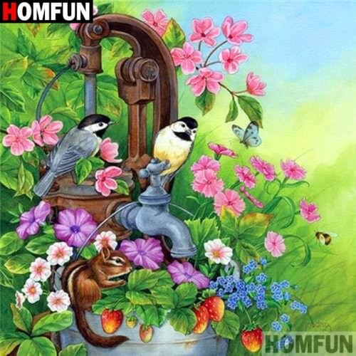 HOMFUN Full Square/Round Drill 5D DIY Diamond Painting "Birds and flowers" 3D Diamond Embroidery Cross Stitch Home Decor A19976