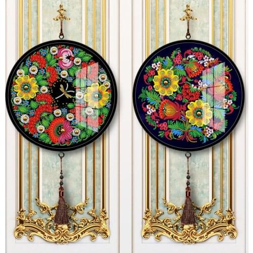 5D DIY Diamond Painting Pendant Special Shape Full Drill Flowers Chevron Board PVC Mural Pink Tassel Household Decoration